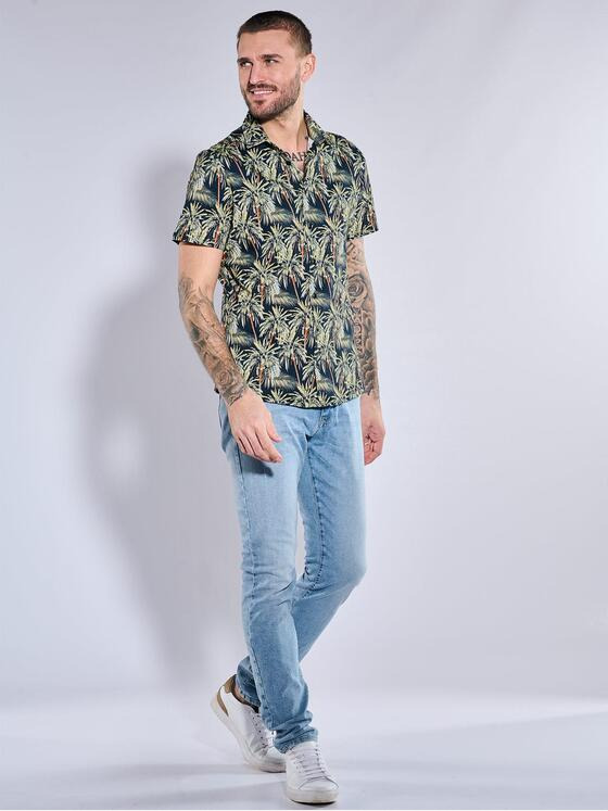 emilio adani Herren Kurzarm-Hemd slim fit Gelb 36966