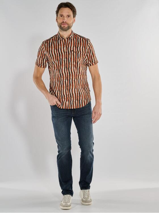 engbers Herren Kurzarm-Hemd gestreift Rostorange 36624