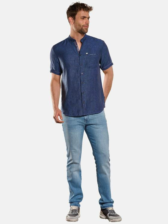 engbers Herren Kurzarm-Hemd aus Leinen Saphirblau 33068