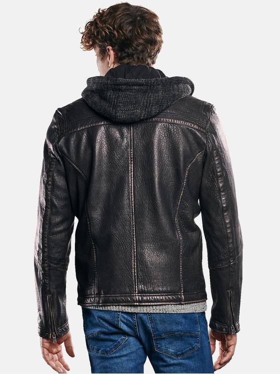 engbers Herren Lederjacke mit Strickkapuze Anthrazit 30216
