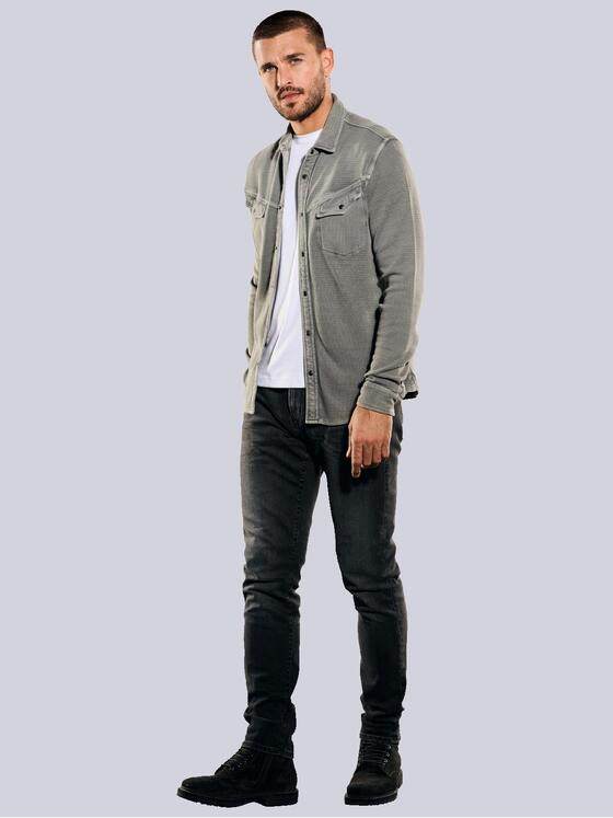 emilio adani Herren Langarm-Shirt mit Polo-Kragen Grau 35622