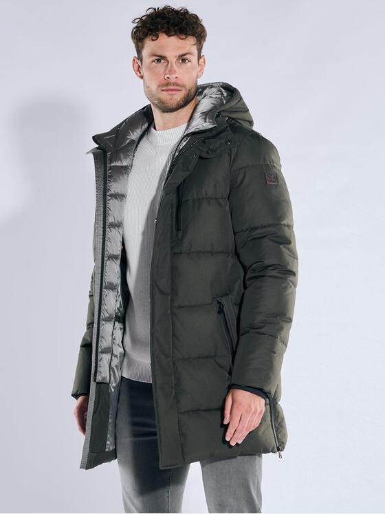 emilio adani Herren Mantel mit abnehmbarer Kapuze Oliv 39526