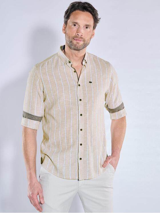engbers Herren Langarm-Hemd aus Halbleinen Beige 38486