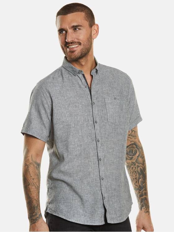emilio adani Herren Kurzarm-Hemd mit Leinenanteil Schwarz 34460