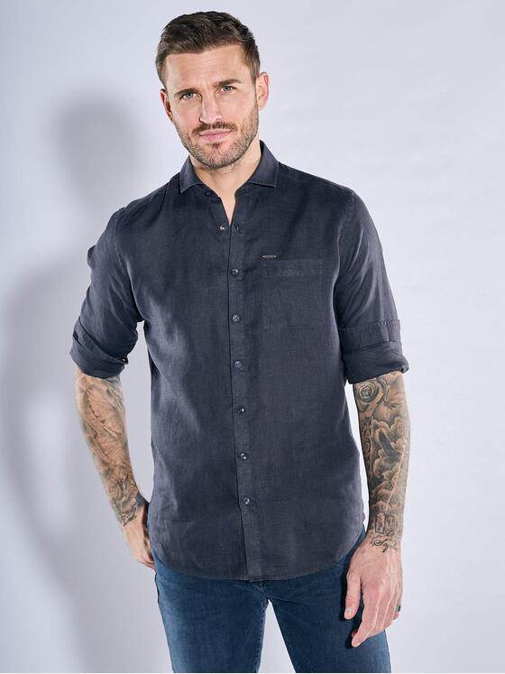 emilio adani Herren Langarm-Hemd aus Leinen Blau 38560
