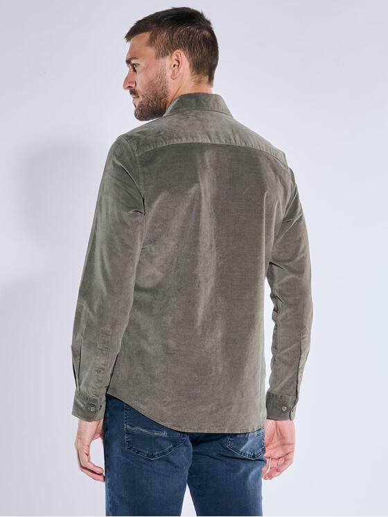 emilio adani Herren Langarm-Hemd aus Babycord Oliv 39483