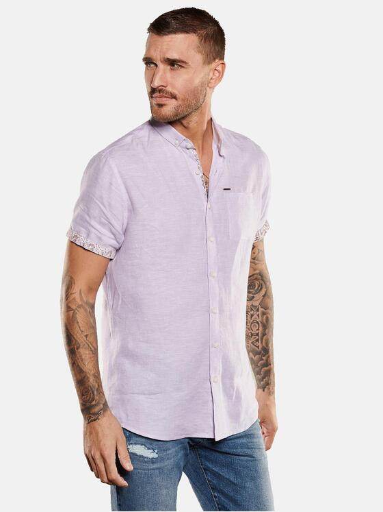 emilio adani Herren Kurzarm-Hemd aus Leinen Violett 34774