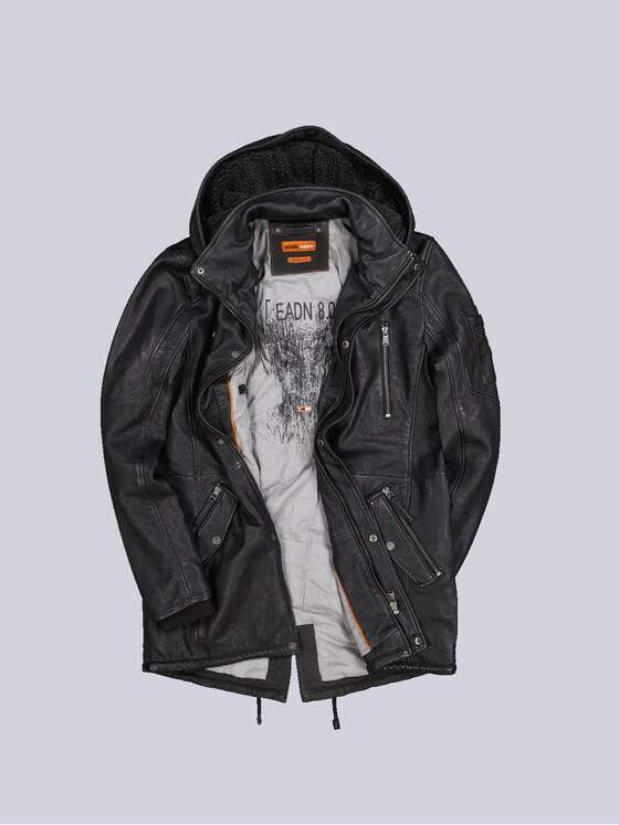 emilio adani Herren Leder-Parka mit abnehmbarer Kapuze Grau 35436