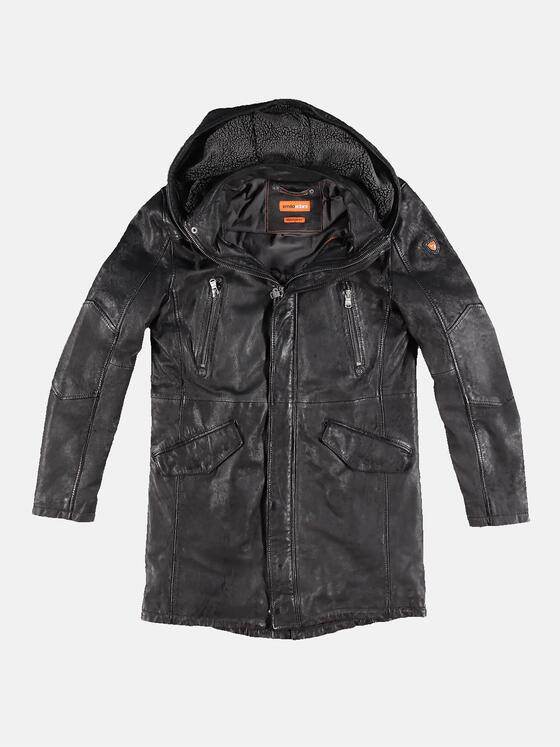 emilio adani Herren Lederjacke im Parkastyle Schwarz 30209