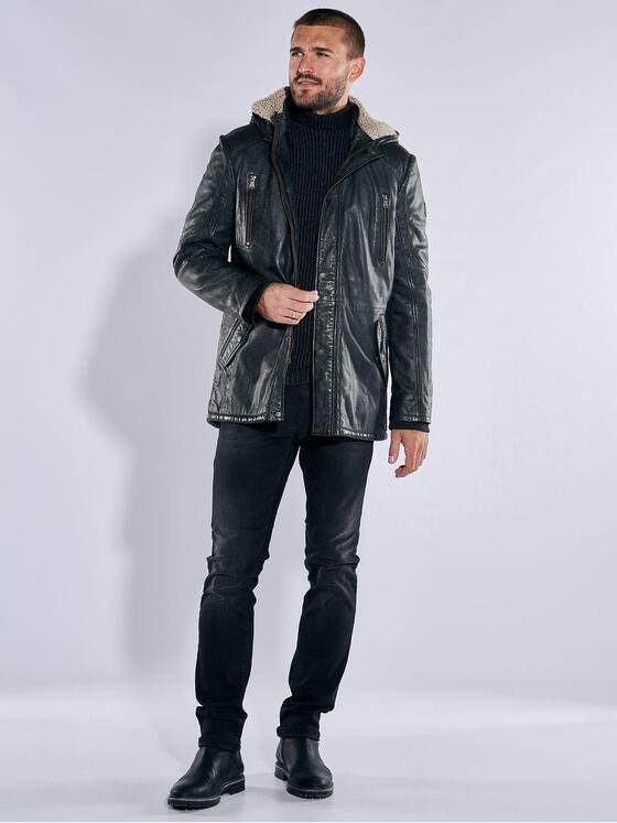 emilio adani Herren Lederjacke slim fit Grau 37429