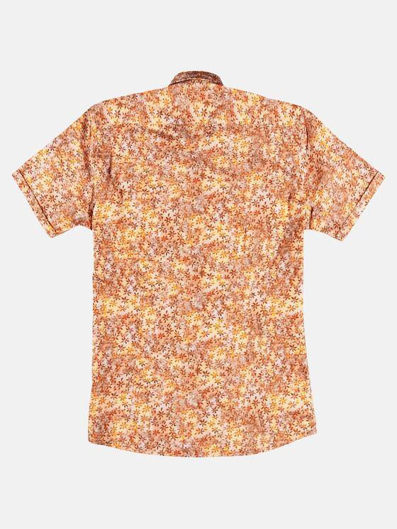 emilio adani Herren Modisches Halbarm-Hemd mit floral Musterung Orange 29627