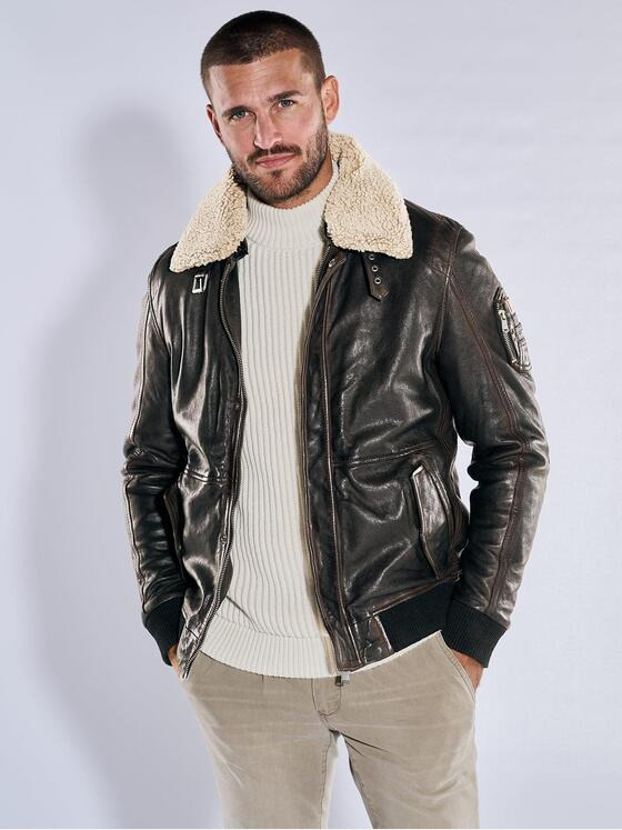 emilio adani Herren Lederjacke slim fit Braun 37428
