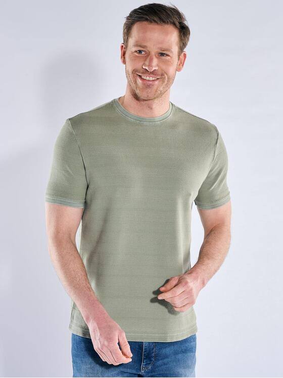 engbers Herren Strukturiertes T-Shirt im Streifendesign Gruen 40499