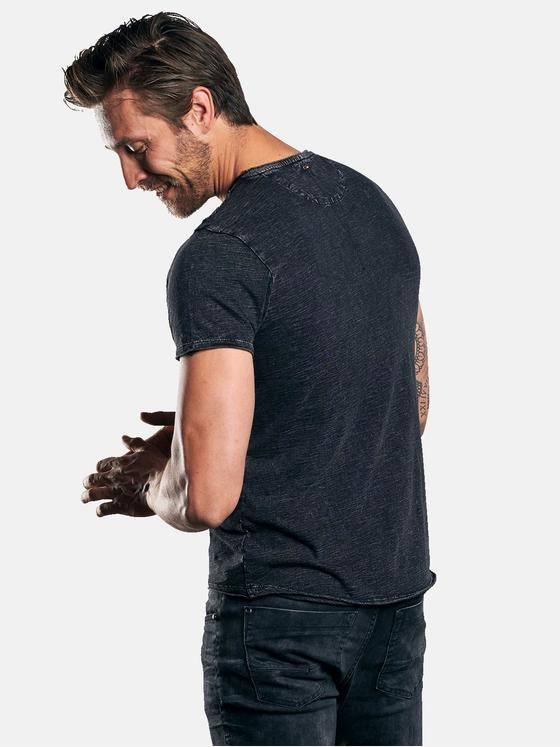emilio adani Herren Rundhals T-Shirt mit auffälligem Statement-Print Blau 30045