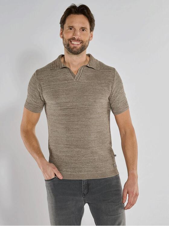 ENGBERS GERMANY Herren Polo-Shirt mit edler Strick-Struktur Braunbeige 36944