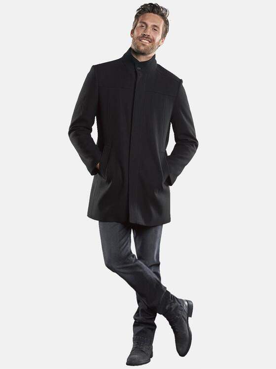 emilio adani Herren Mantel mit verdeckter Knopfleiste Schwarz 30223