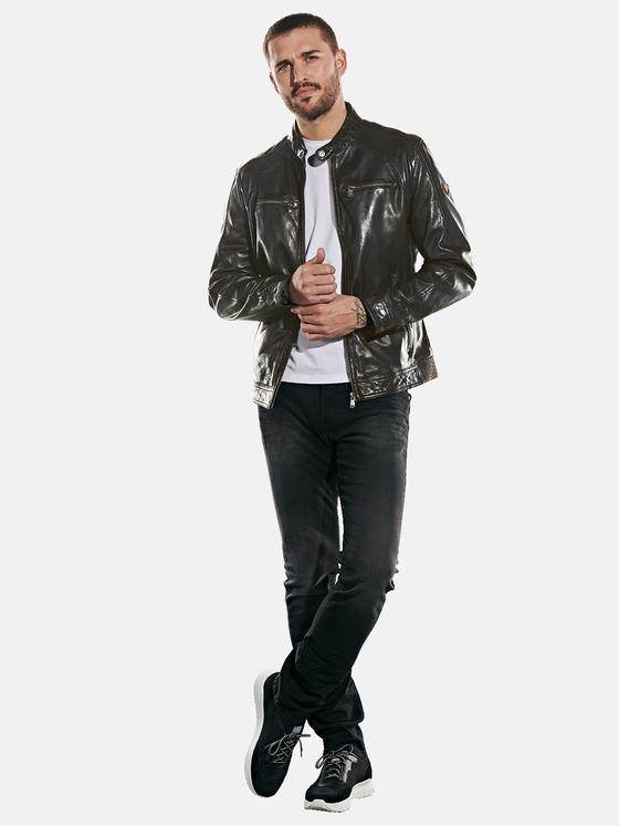 emilio adani Herren Lederjacke sportiv Schwarz 31877