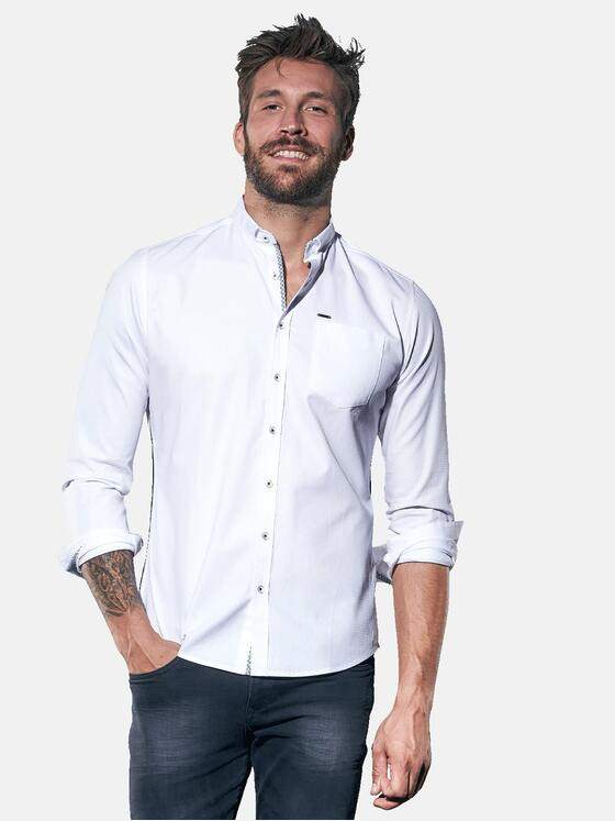 emilio adani Herren Langarmhemd mit feiner Struktur Weiß 30866
