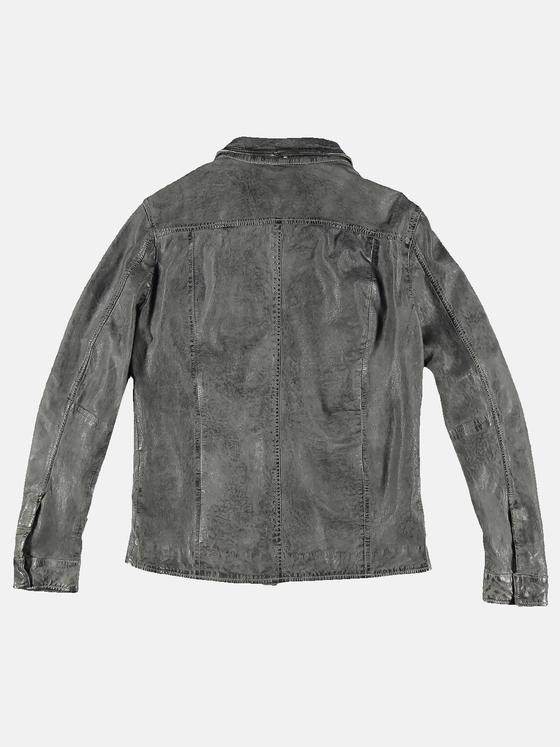 emilio adani Herren Lederhemd im used-Look Grau 31763