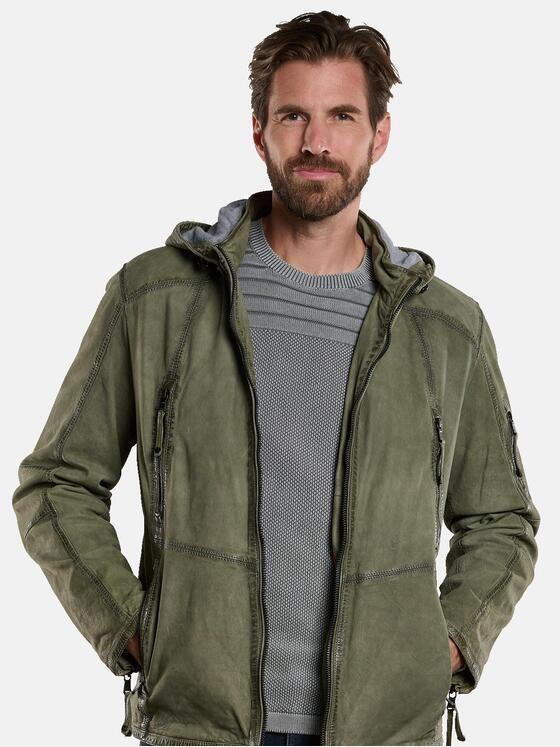 engbers Herren Lederjacke mit abnehmbarer Kapuze Grün 34076