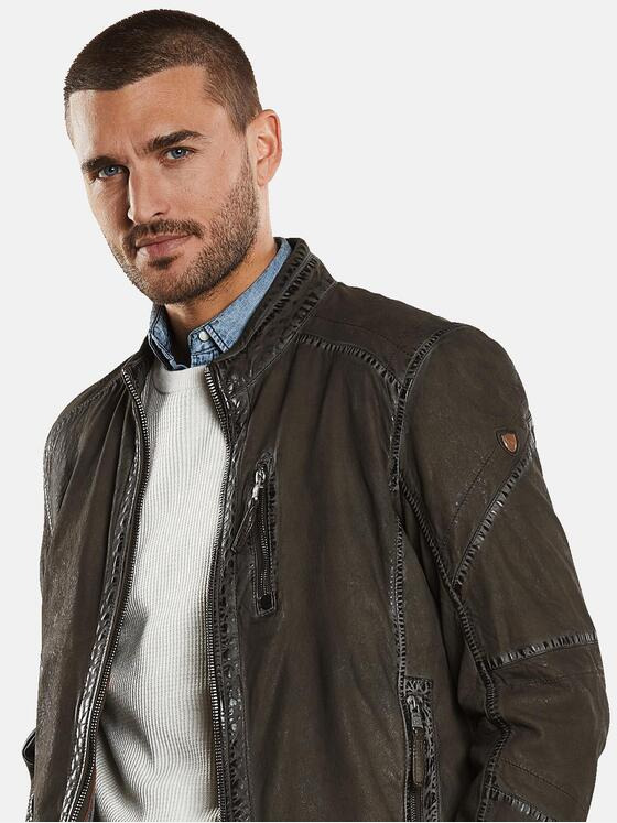 emilio adani Herren Lederjacke aus Nubuk-Leder Grün 34223