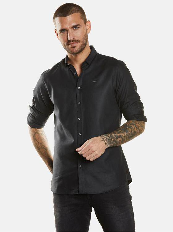 emilio adani Herren Langarm-Hemd uni Schwarz 34402