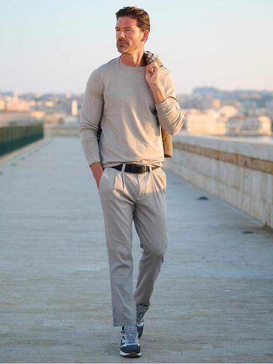 emilio adani Herren Langarm-Shirt strukturiert Braunbeige 39313