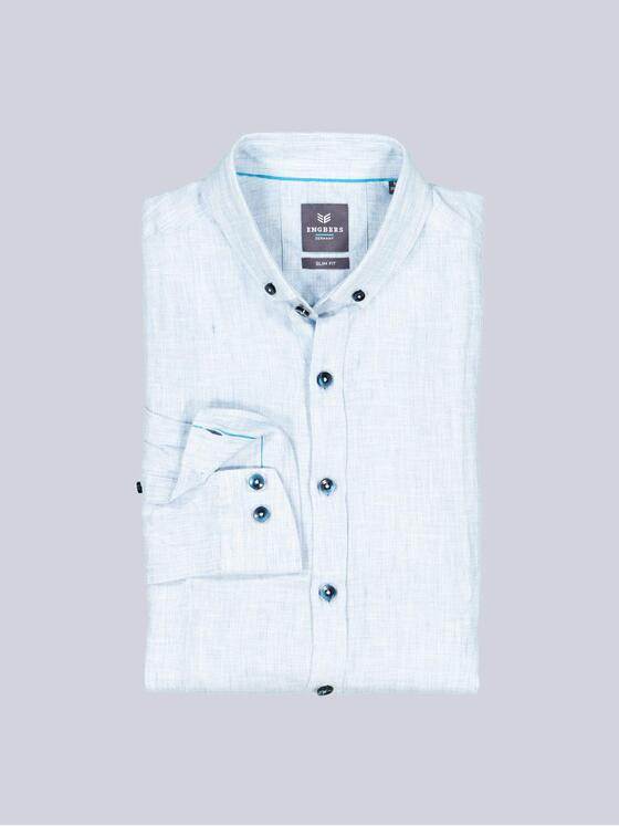 ENGBERS GERMANY Herren Langarm-Hemd aus Leinen Blau 38542