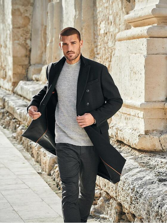 emilio adani Herren Mantel slim fit Schwarz 35528