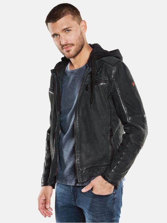 emilio adani Herren Lederjacke mit abnehmbarer Kapuze Blau 33303