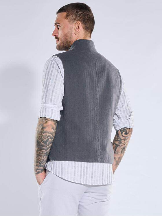 emilio adani Herren Sakko-Weste aus Leinen-Mix Schwarzbraun 40236