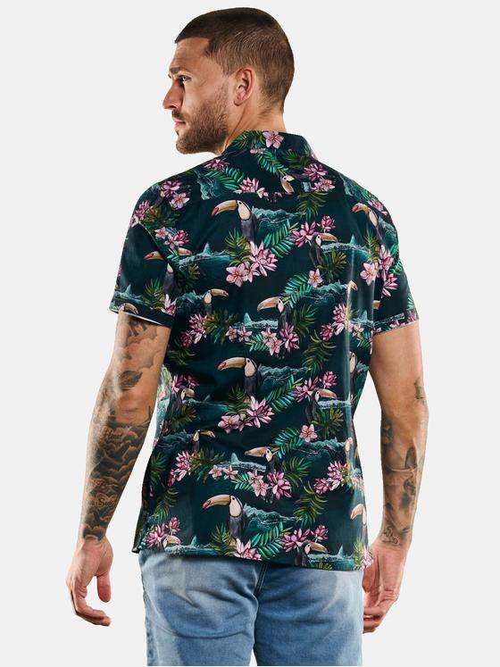 emilio adani Herren Kurzarm-Hemd mit floralem Print Grün 33092