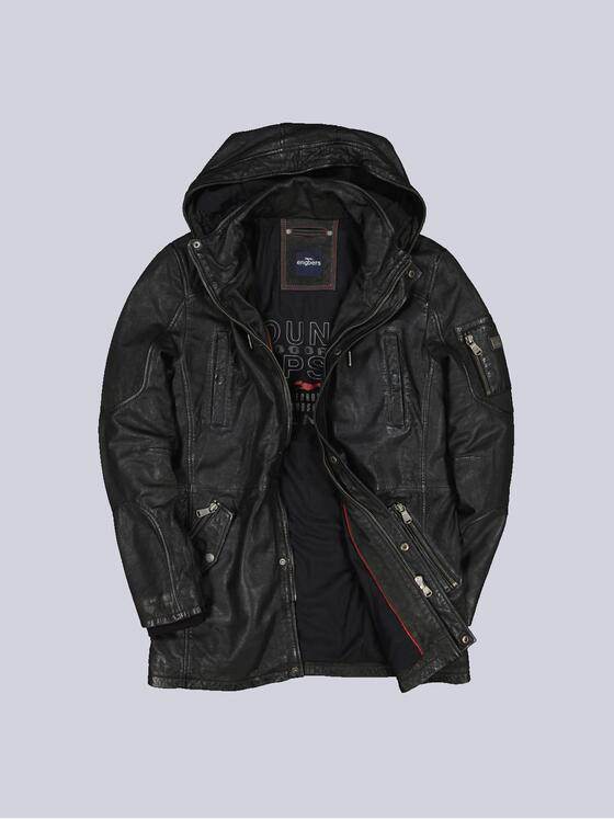 engbers Herren Leder-Parka mit abnehmbarer Kapuze Schwarz 33547