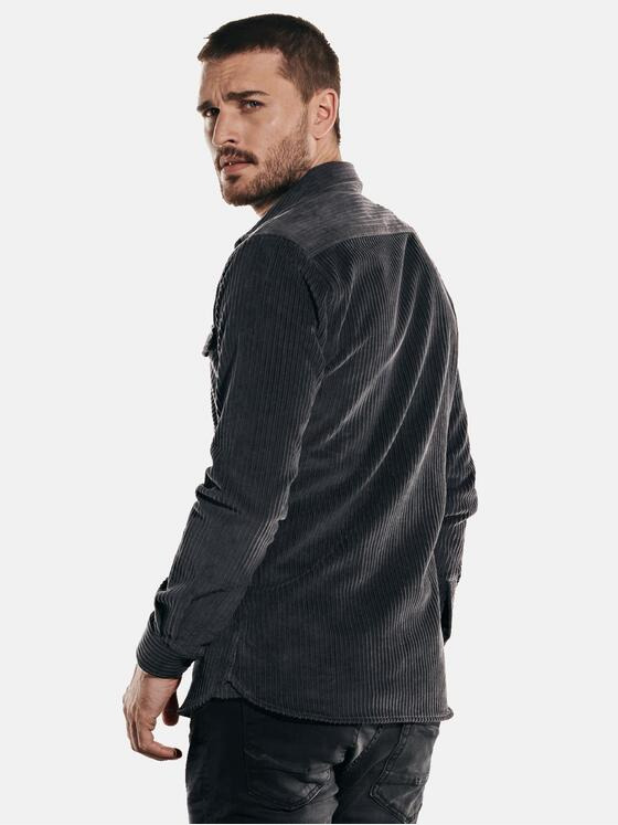 emilio adani Herren Langarm-Hemd aus Breitcord Grau 32061