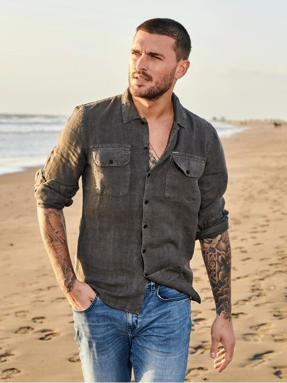 emilio adani Herren Langarm-Hemd im Overshirt Design Grün 32622