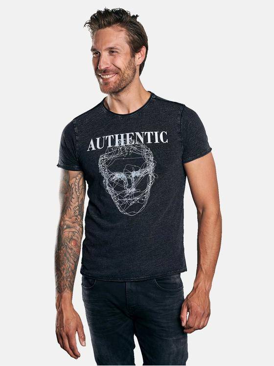 emilio adani Herren Rundhals T-Shirt mit auffälligem Statement-Print Blau 30045