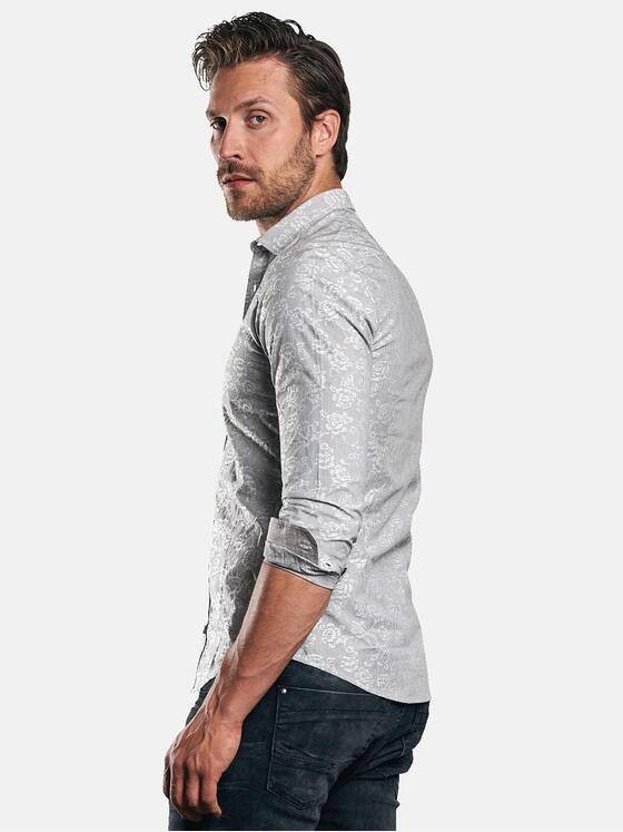 emilio adani Herren Langarmhemd mit floralem Muster Grau 30549