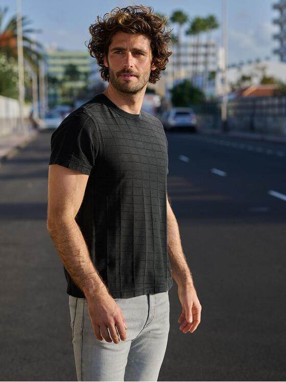 emilio adani Herren T-Shirt strukturiert Schwarz 38435