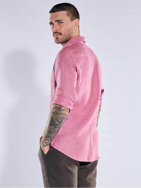 emilio adani Herren Leinen-Hemd mit Haifisch-Kragen Rosa 40679