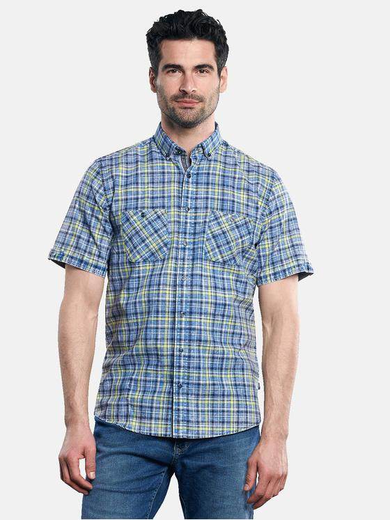 engbers Herren Halbarmhemd im Karodesign Zitronengelb 31042