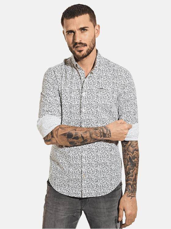 emilio adani Herren Modisches Langarmhemd mit Fancy-Allover-Print Schwarz 30010