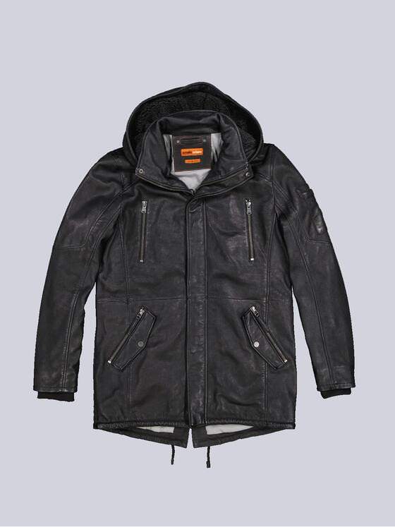 emilio adani Herren Leder-Parka mit abnehmbarer Kapuze Grau 35436