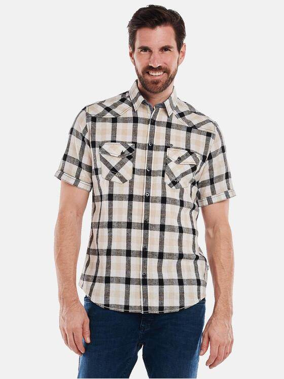 engbers Herren Kurzarm-Hemd kariert Beige 35075