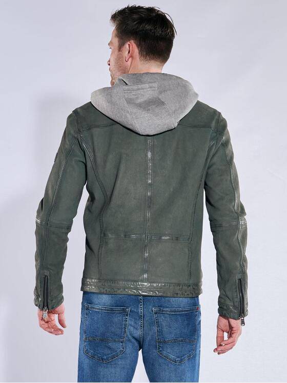 engbers Herren Lederjacke mit abnehmbarer Kapuze Oliv 38278