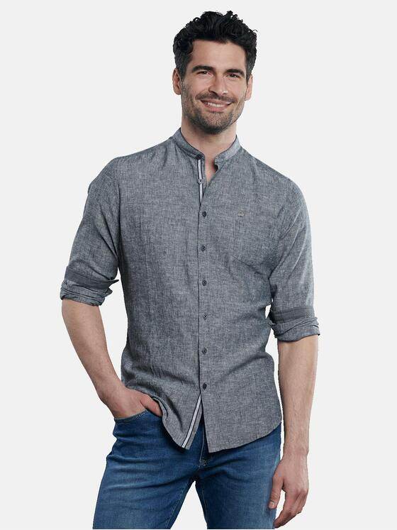 engbers Herren Leinenhemd mit Stehkragen Blau 31296