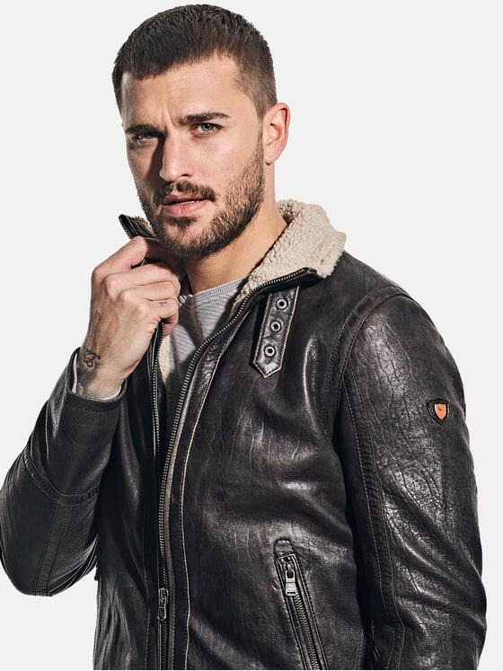 emilio adani Herren Lederjacke mit gebrauchter Oberfläche Schwarz 30211