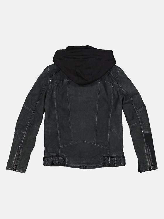 emilio adani Herren Lederjacke mit abnehmbarer Kapuze Blau 33303