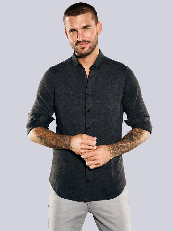 emilio adani Herren Langarm-Hemd aus Jersey Grau 35776