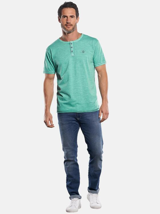engbers Herren T-Shirt mit Knopfleiste und Kontrastdetails Grün 29800