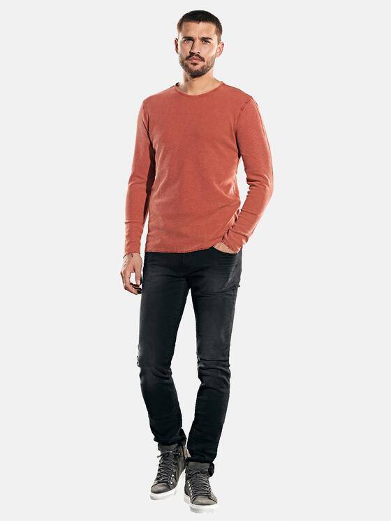 emilio adani Herren Rundhals-Shirt mit feiner Struktur Orange 31927